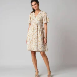 Robe courte en coton col V, imprimé bohème