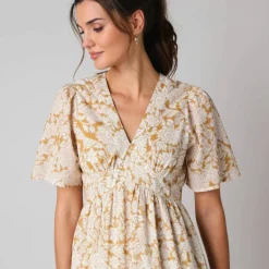 Robe courte en coton col V, imprimé bohème