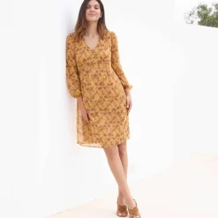 Robe courte, en voile imprimé