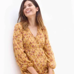 Robe courte, en voile imprimé