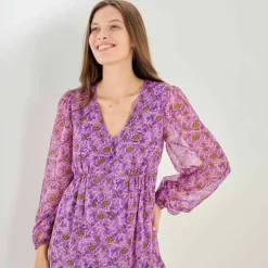 Robe courte, en voile imprimé