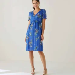 Robe courte imprimé floral, voile fils brillants
