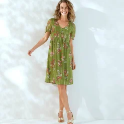 Robe courte imprimé floral, voile fils brillants