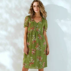 Robe courte imprimé floral, voile fils brillants