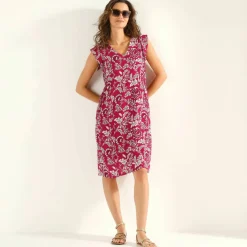 Robe courte manches volantées, crépon imprimé