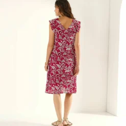 Robe courte manches volantées, crépon imprimé