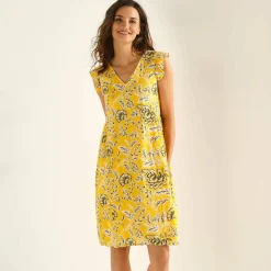 Robe courte manches volantées, crépon imprimé