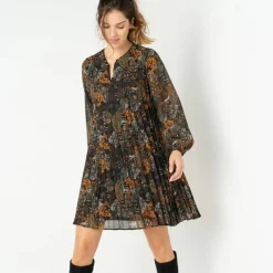 Robe courte plissée imprimée