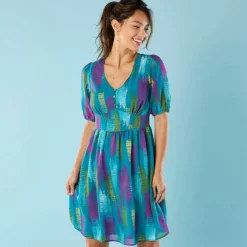 Robe courte Spécial Petites, voile imprimé