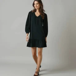 Robe courte volantée à nouettes, crêpe
