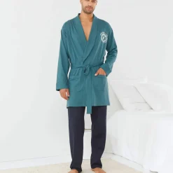 Robe de chambre courte unie avec motif