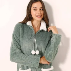Robe de chambre maille polaire zippée
