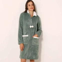 Robe de chambre maille polaire zippée