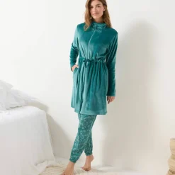 Robe de chambre velours courte ouverture zippée