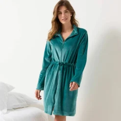 Robe de chambre velours courte ouverture zippée