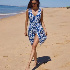 Robe de plage courte, crépon imprimé