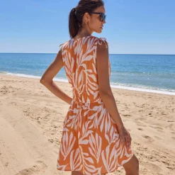 Robe de plage courte, crépon imprimé