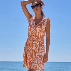 Robe de plage courte, crépon imprimé