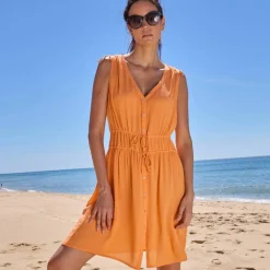 Robe de plage courte, crépon uni