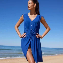 Robe de plage courte, crépon uni