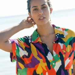 Robe de plage imprimée, crépon