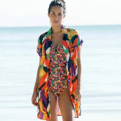 Robe de plage imprimée, crépon