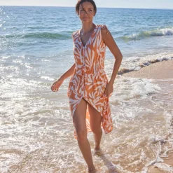 Robe de plage imprimée, crépon