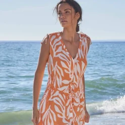 Robe de plage imprimée, crépon