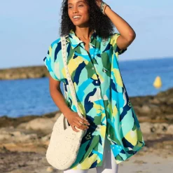 Robe de plage imprimée, crépon