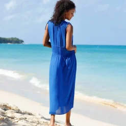 Robe de plage longue, crépon uni