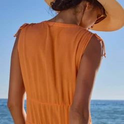 Robe de plage longue, crépon uni