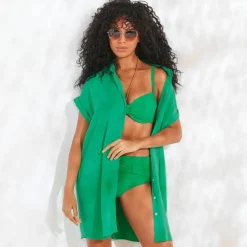 Robe de plage unie, crépon