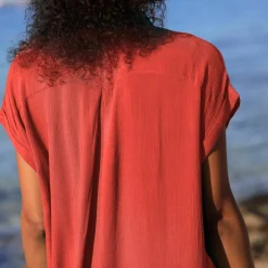 Robe de plage unie, crépon