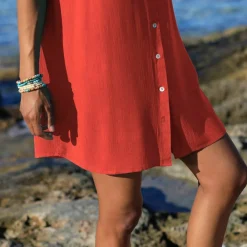Robe de plage unie, crépon