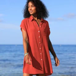 Robe de plage unie, crépon