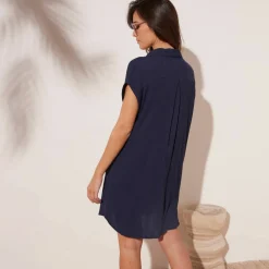 Robe de plage unie, crépon