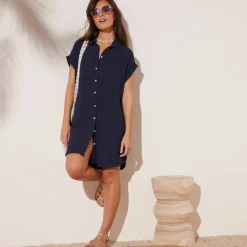 Robe de plage unie, crépon