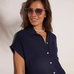 Robe de plage unie, crépon