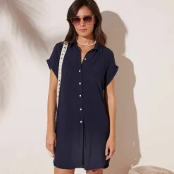 Robe de plage unie, crépon