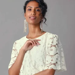 Robe drapée dentelle, manches papillon