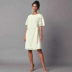 Robe drapée dentelle, manches papillon
