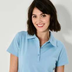 Robe droite col polo unie, maille stretch