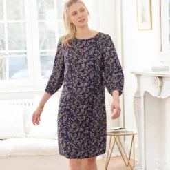 Robe droite manches 7/8ème imprimée