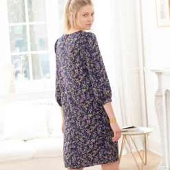 Robe droite manches 7/8ème imprimée