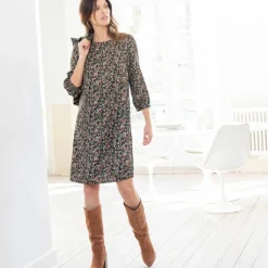 Robe droite manches 7/8ème imprimée