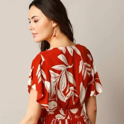 Robe effet cache-coeur, crépon imprimé XXL