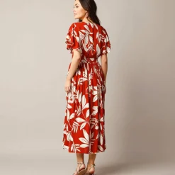 Robe effet cache-coeur, crépon imprimé XXL