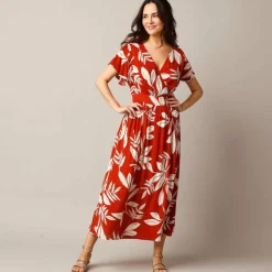 Robe effet cache-coeur, crépon imprimé XXL