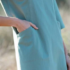Robe forme housse unie, mélange coton-lin