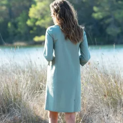 Robe forme housse unie, mélange coton-lin